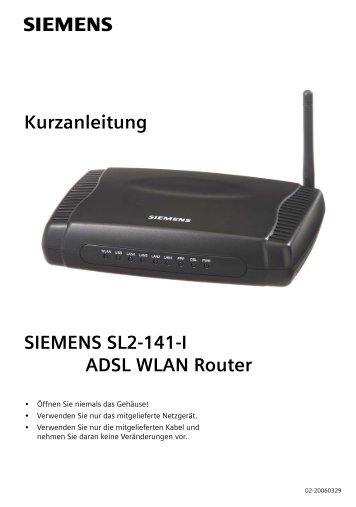 Kurzanleitung SIEMENS SL2-141-I ADSL WLAN Router - BITel