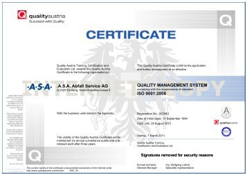ASA Abfall Service AG QUALITY MANAGEMENT SYSTEM ISO 9001 ...