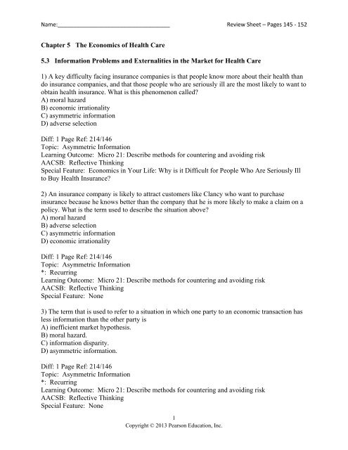 Chapter 5 The Economics of Health Care 5.3 Information Problems ...