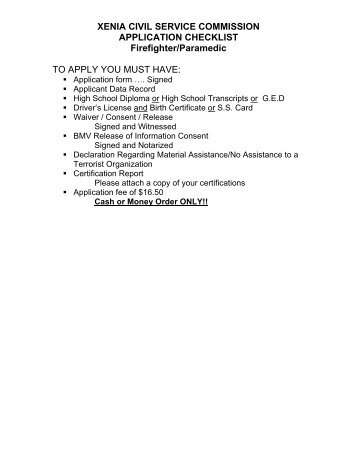 XENIA CIVIL SERVICE COMMISSION APPLICATION ... - City of Xenia