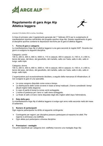 Regolamento di gara Arge Alp Atletica leggera - Arge Alp Sport
