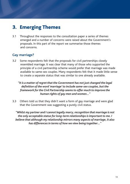 Responses to Civil Partnership:A framework for the legal recognition ...