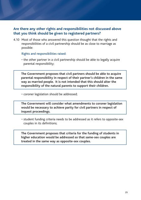 Responses to Civil Partnership:A framework for the legal recognition ...