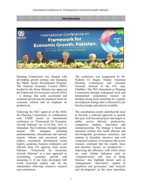 Framework for Economic Growth, Pakistan - Planning Commission