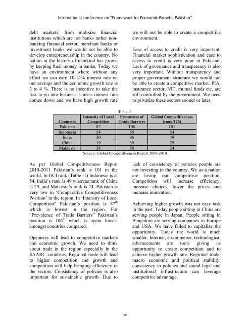 Framework for Economic Growth, Pakistan - Planning Commission