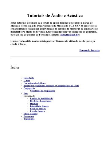 Tutoriais de Ãudio e AcÃºstica