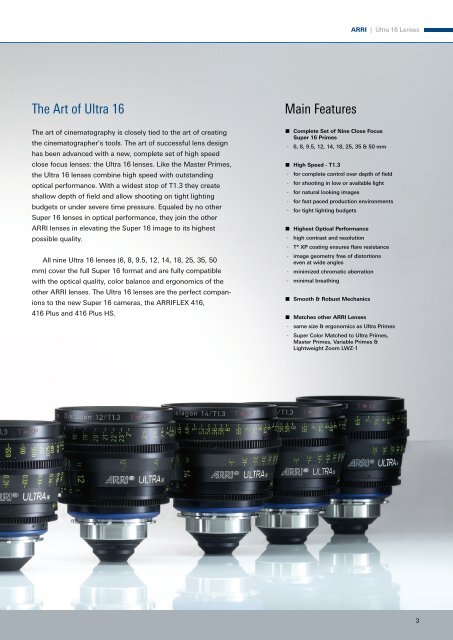 ARRI Brochure Ultra 16 Lenses - Carl Zeiss, Inc.