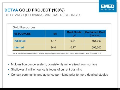 Investor Presentation November 2012. - EMED Mining