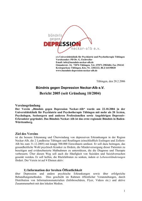 Bericht 2005 (seit Gründung 10/2004) - Bündnis gegen Depression