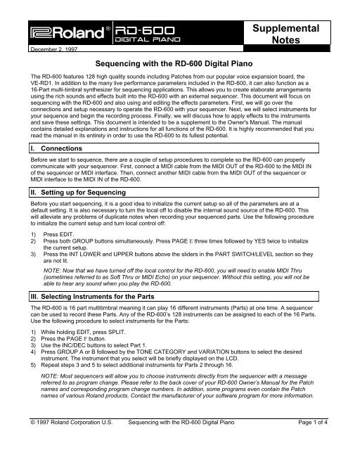 RD-600 Sequencing (PDF) - Roland Corporation Australia