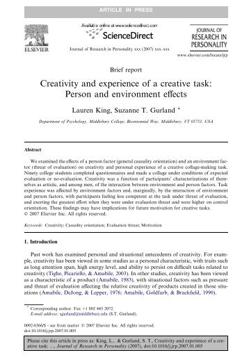 Creativity and experience of a creative task: Person and ...