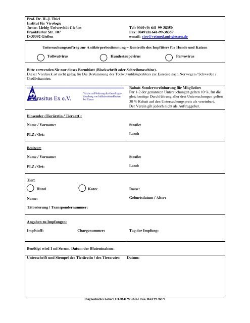 Prof. Dr. H.-J. Thiel Institut fÃ¼r Virologie Justus ... - Parasitus Ex.eV