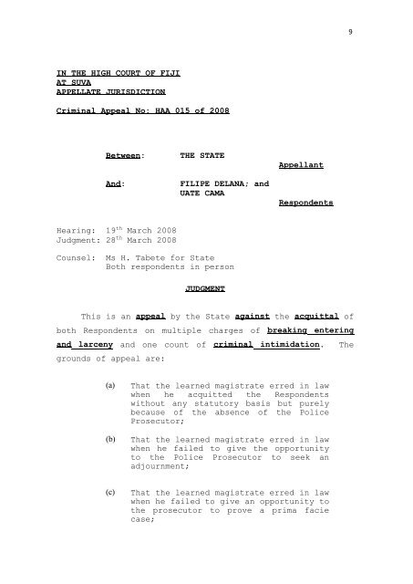 State v Filipe Delana and Uate Cama HAA015J.08 - Law Fiji