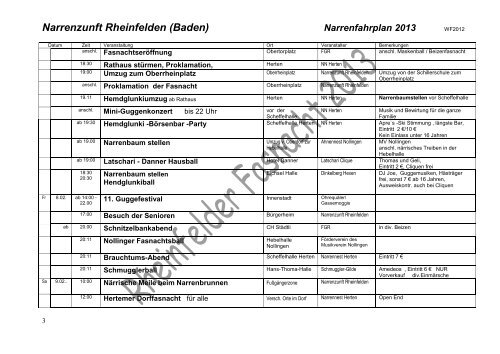 Narrenzunft Rheinfelden (Baden) Narrenfahrplan 2013