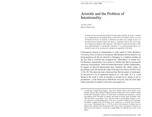 Aristotle and the Problem of Intentionality. - Ancient Philosophy ...