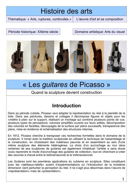 Histoire des arts Â« Les guitares de Picasso Â»