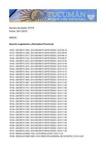 Numero de boletin: 27418 Fecha: 30/11/2010 INDICE: SecciÃ³n ...