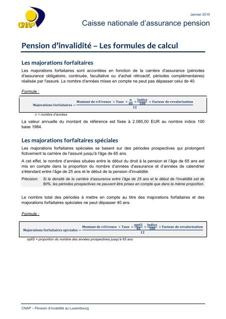 Pension d'invaliditÃ© â Les formules de calcul - CNAP