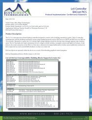 Lx5 Controller BACnet PICS - Blue Ridge Technologies