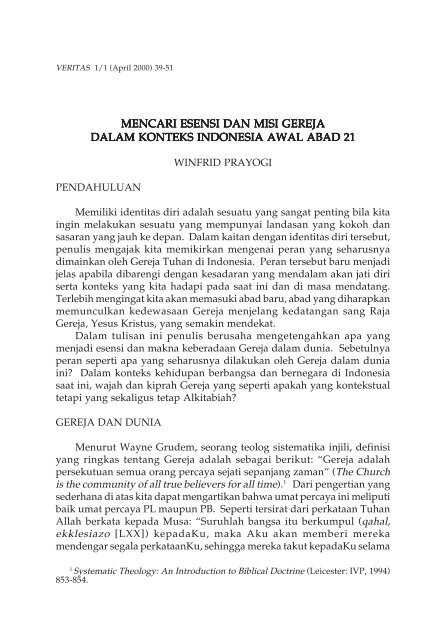 Mencari Esensi Dan Misi Gereja Dalam Konteks Indonesia Saat