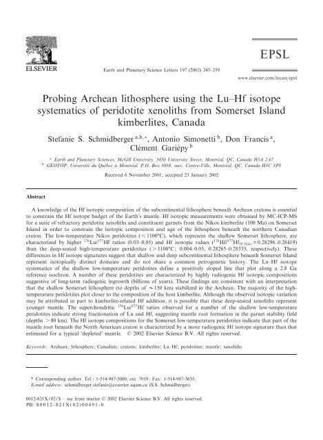 Probing Archean lithosphere using the Lu^Hf isotope ... - UQAM