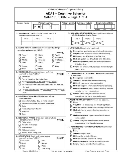 ADAS â Cognitive Behavior SAMPLE FORM â Page 1 of 4