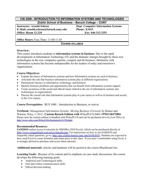 Cis 2200 Introduction To Information Systems And