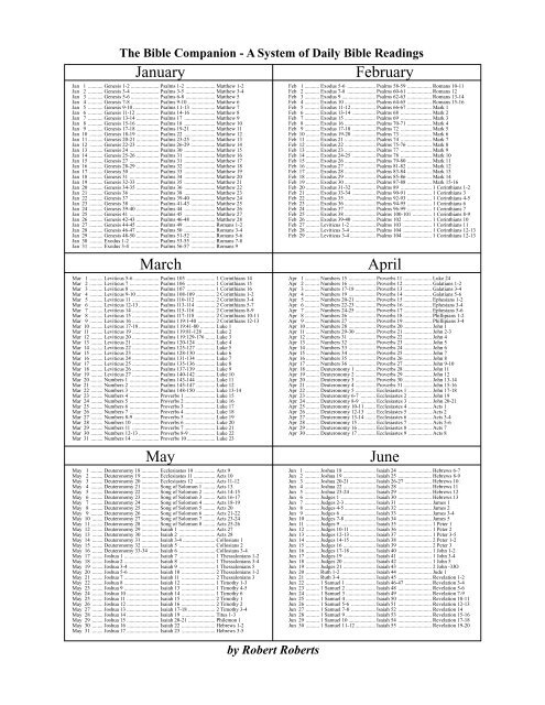 Chart For Reading Bible In One Year