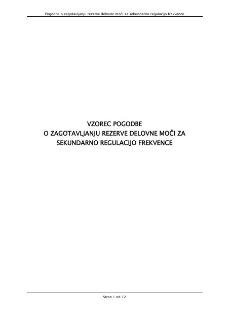 Vzorec pogodbe sekundarna regulacija - Eles