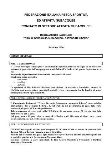 Regolamento Nazionale Tiro al Bersaglio Subacqueo - FIPSAS Napoli