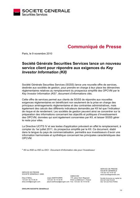 KII - Société Générale Securities Services