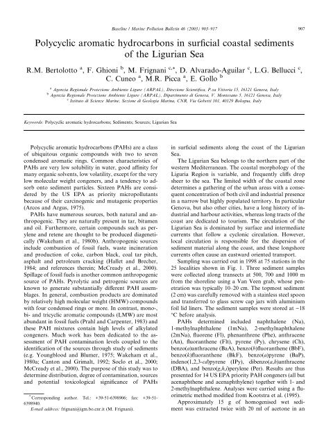 Polycyclic aromatic hydrocarbons in surficial coastal ... - ARPAL