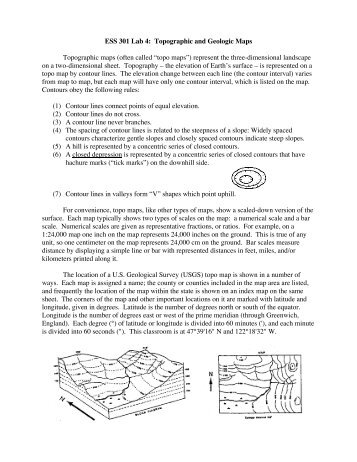 ESS 301 Lab 4: Topographic and Geologic Maps Topographic maps ...