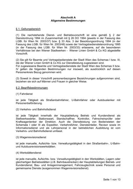 (1) Die nachstehende Dienst- und Betriebsvorschrift ist