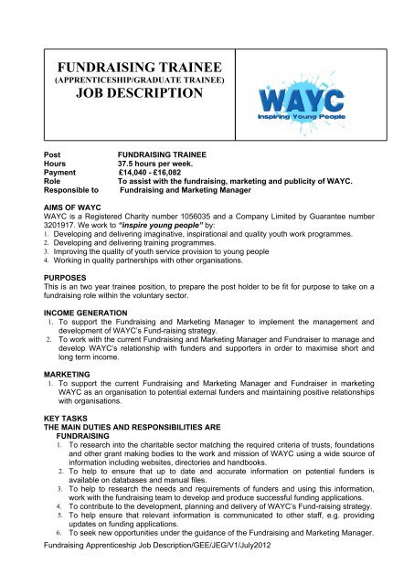 FUNDRAISING TRAINEE JOB DESCRIPTION WAYC