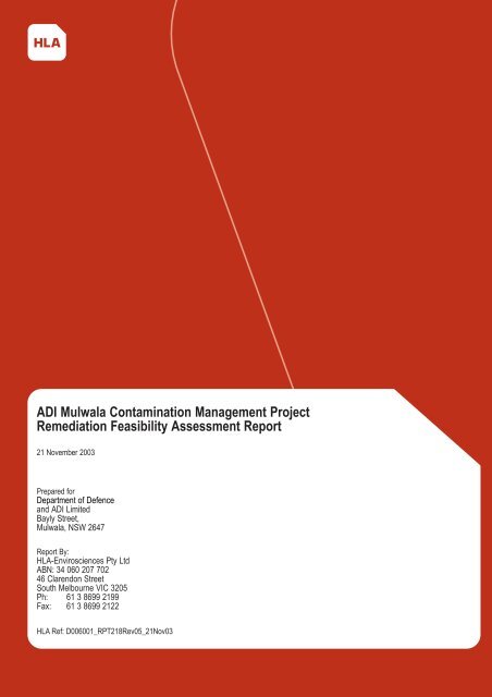 Remediation Feasibility Assessment Report Department Of Defence Remediation Feasibility Assessment Report Department Of Defence