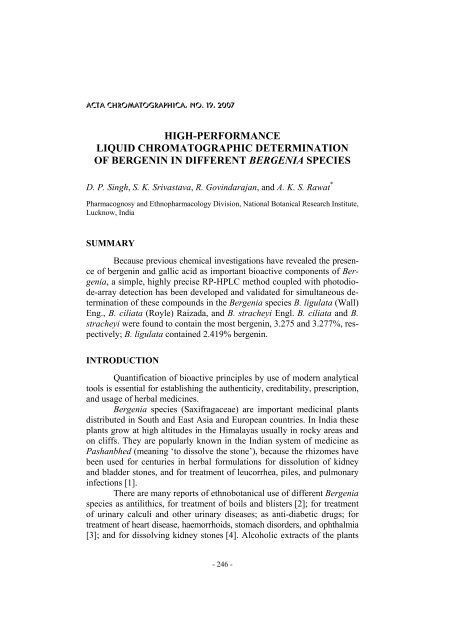 High-performance liquid chromatographic determination of bergenin ...