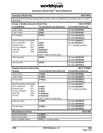 Worldspan Format Guide