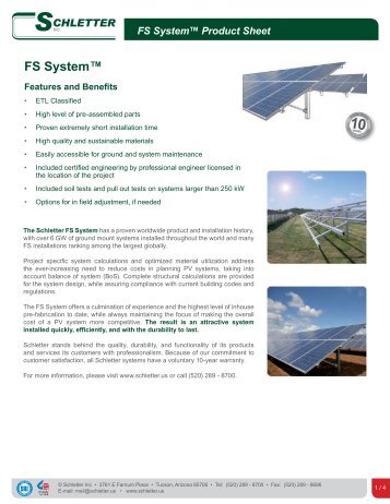FS System Product Sheet - Schletter Inc.
