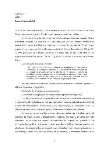 Inconstitucionalidad 6-2011.pdf - Tribunal Supremo Electoral