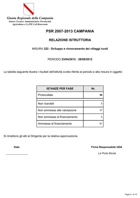 Graduatoria provvisoria delle istanze ammissibili - Regione Campania
