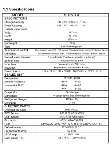 1.1 Specifications - Panasonic