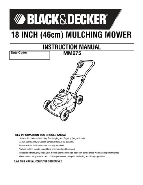 18 INCH (46cm) MULCHING MOWER - Black & Decker ServiceNet