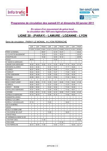 LIGNE 20 - (PARAY) - LAMURE - LOZANNE - LYON - TER SNCF