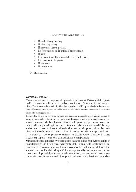 Il ruolo della giuria in italia e negli u.s.a. - Archiviopenale.it