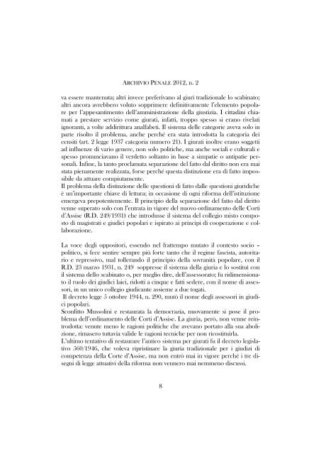 Il ruolo della giuria in italia e negli u.s.a. - Archiviopenale.it