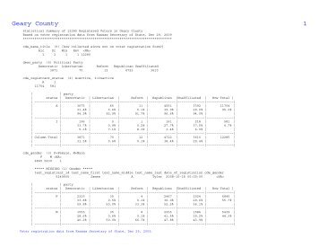 Geary County Voter Statistical Summary from KS SOS Data, Dec 29 ...