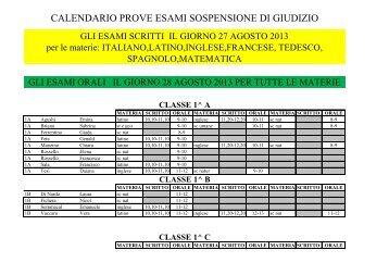 calendario prove esami sospensione di giudizio - liceo della rovere