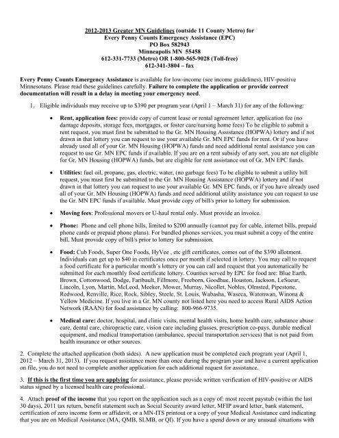 Grant Guidelines - Minnesota AIDS Project