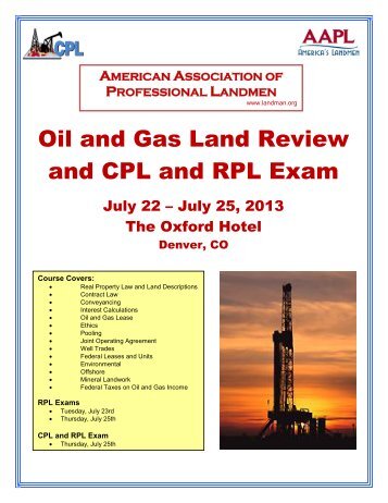 Oil and Gas Land Review and CPL and RPL Exam - American ...